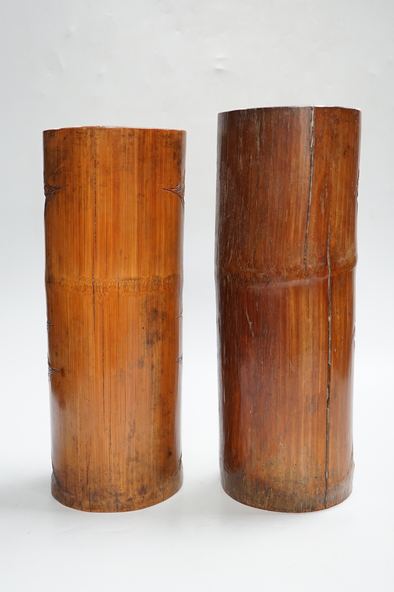 Two Chinese carved bamboo brushpots, 31cm